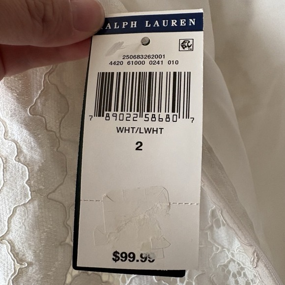 NEW Lauren Ralph Lauren Cream Ivory Lace‎ Dress Boat Neck Cotton Blend Women's 2 - Picture 6 of 12
